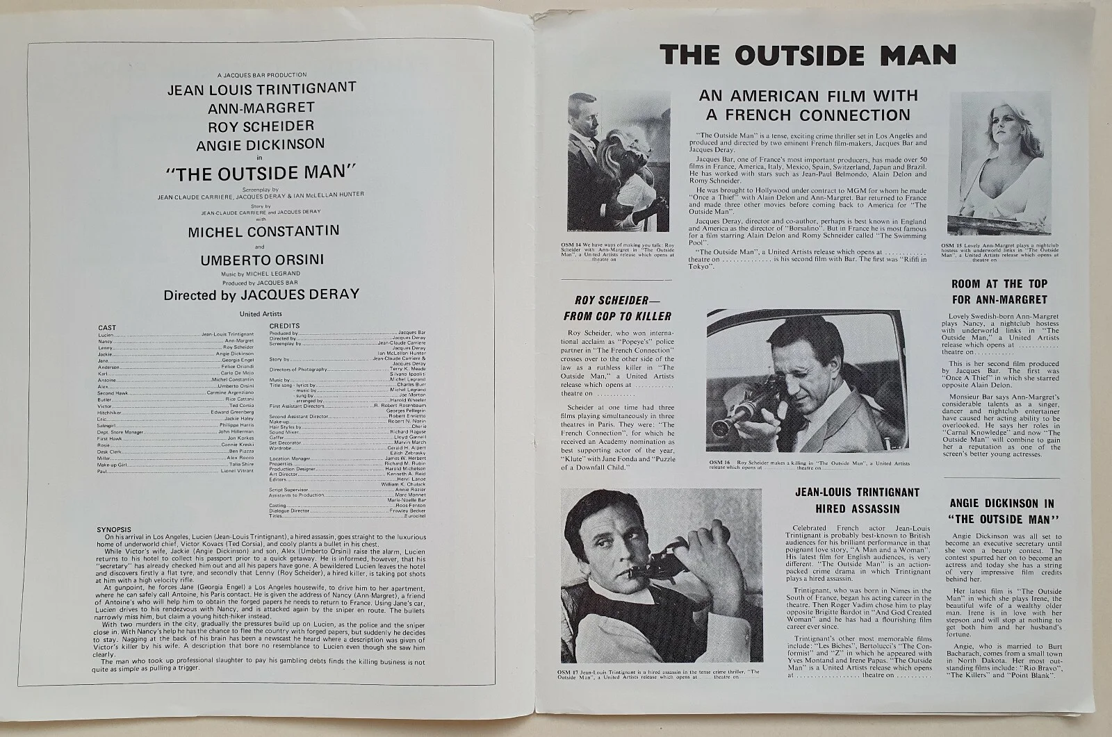 OUTSIDE MAN - VINTAGE UK PRESSBOOK - ANN-MARGRET, ROY SCHEIDER, ANGIE DICKINSON, изображение 2