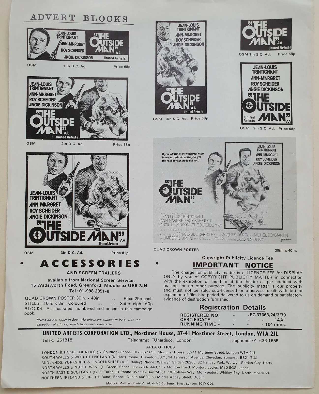 OUTSIDE MAN - VINTAGE UK PRESSBOOK - ANN-MARGRET, ROY SCHEIDER, ANGIE DICKINSON, изображение 3