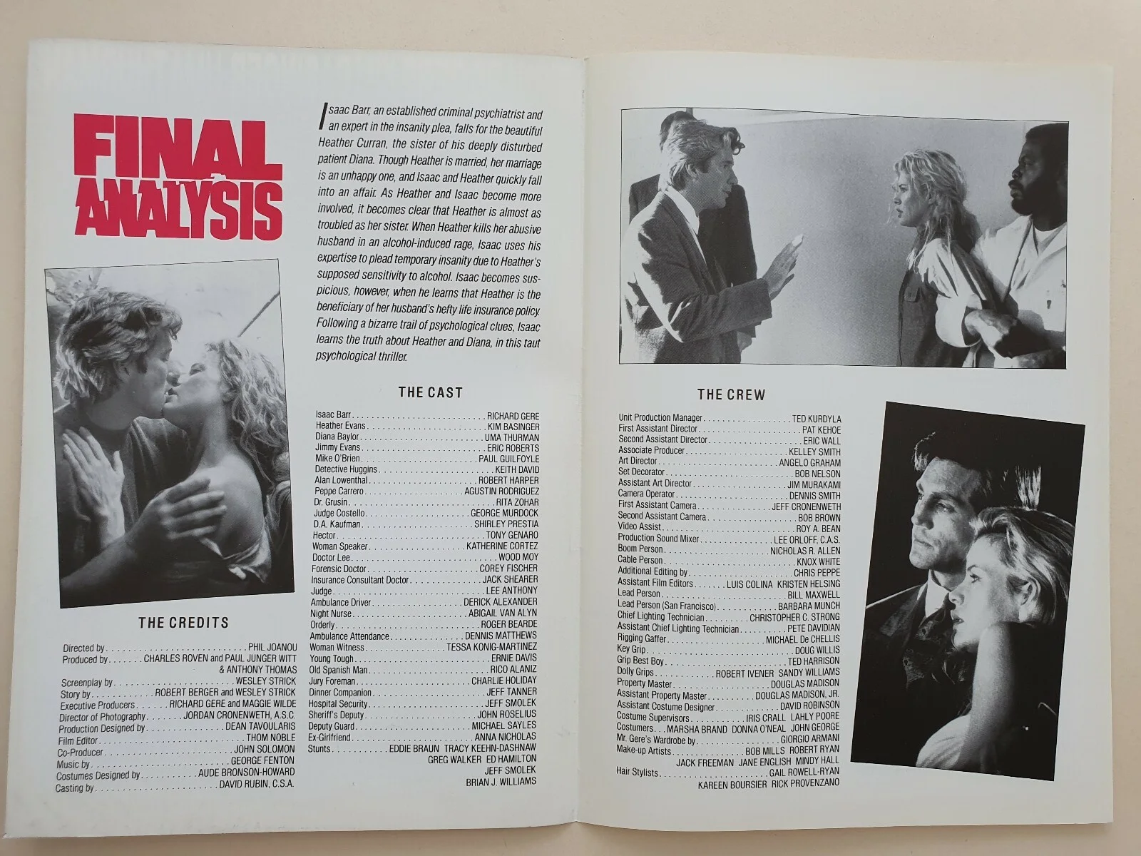 FINAL ANALYSIS - 2 ORIGINAL 1982 PRESS SYNOPSIS BOOKLETS GERE, BASINGER, THURMAN, image 2