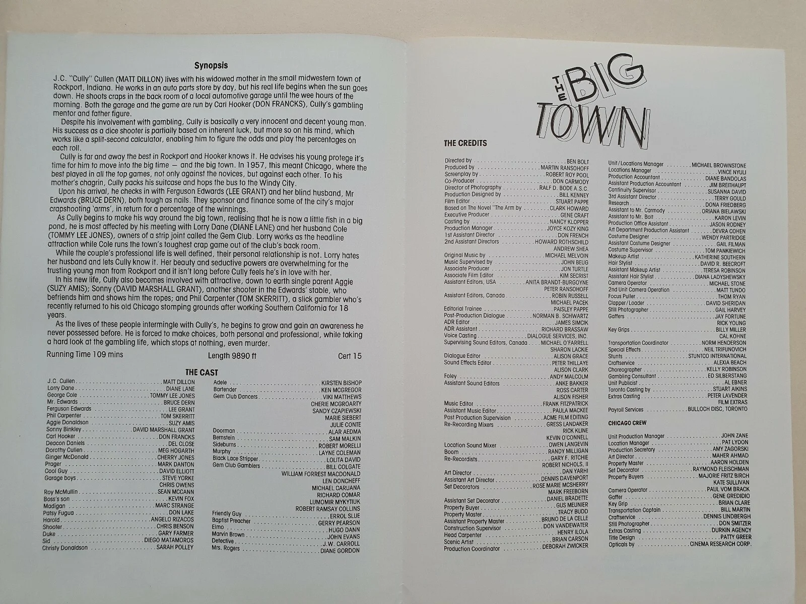 THE BIG TOWN - VINTAGE PRESSBOOK & SYNOPSIS BOOKLET - MATT DILLON, DIANE LANE, изображение 5