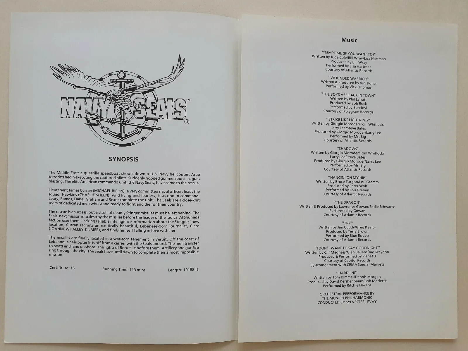 NAVY SEALS - VINTAGE ORIGINAL PRESS SYNOPSIS BOOKLET - SHEEN, BIEHN, ROSSOVICH, изображение 2