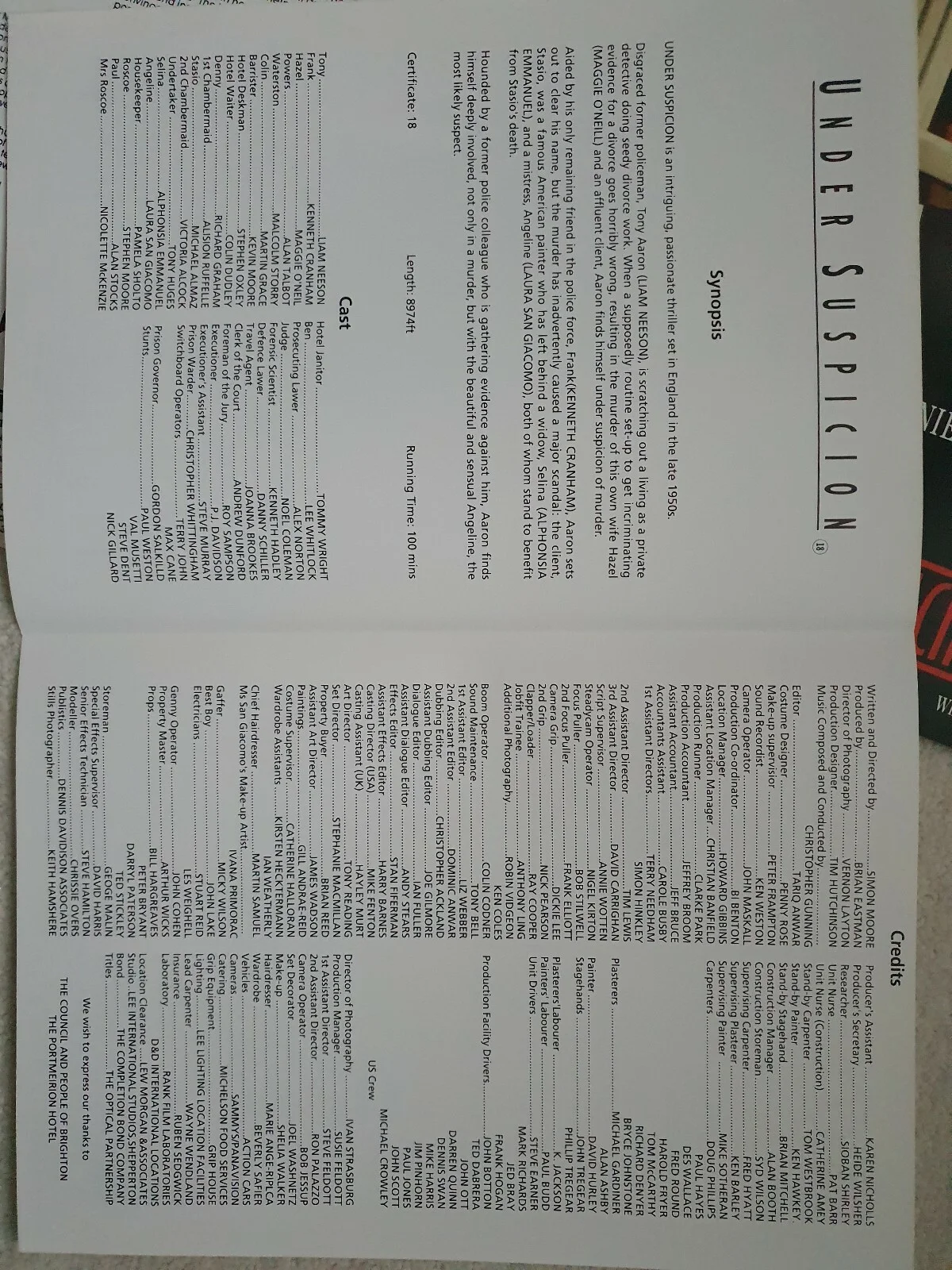 UNDER SUSPICION - 2 PRESS SYNOPSIS BOOKLETS - LIAM NEESON, LAURA SAN GIACOMO, изображение 2
