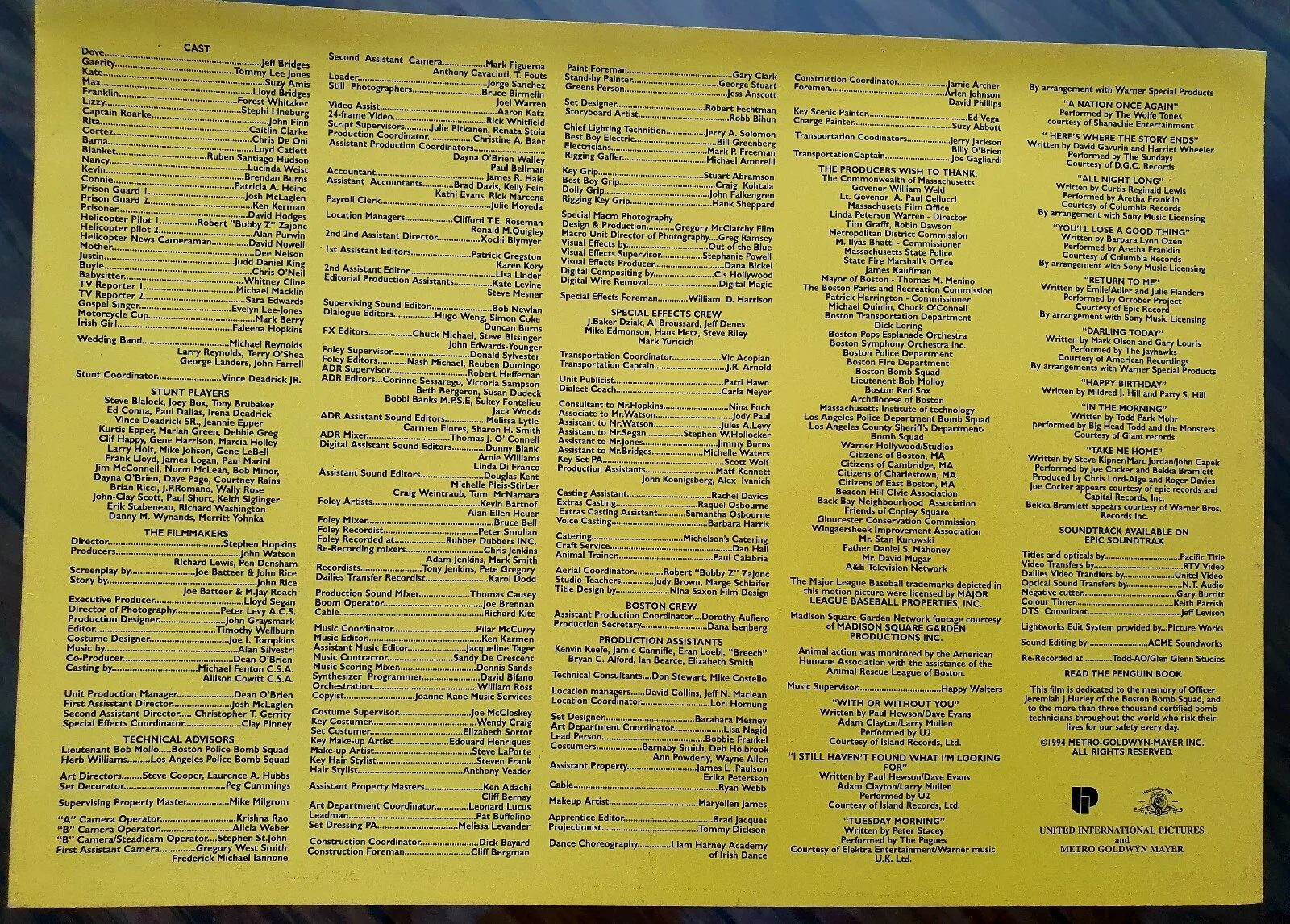 BLOWN AWAY - ORIGINAL HIGH QUALITY FOLDOUT SYNOPSIS CARD BOOKLET - JEFF BRIDGES, image 5