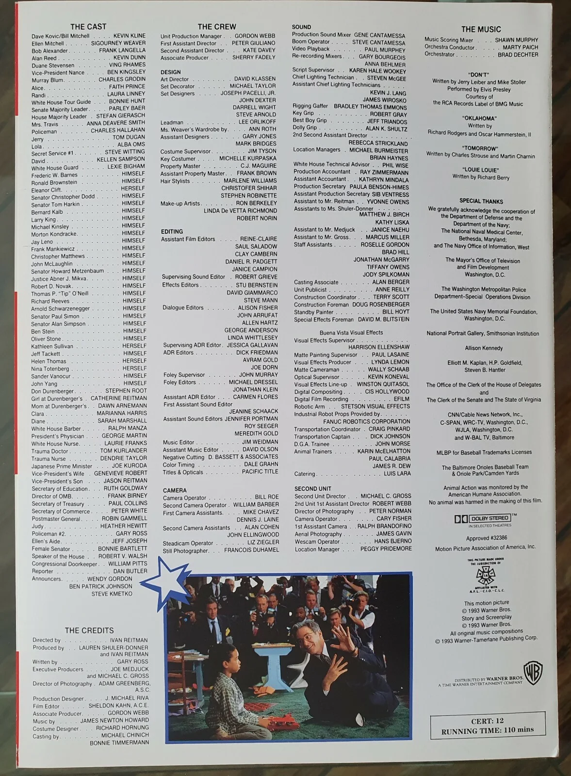 DAVE - 2 HIGH QUALITY ORIGINAL SYNOPSIS BOOKLETS - KEVIN KLINE, SIGOURNEY WEAVER, image 3