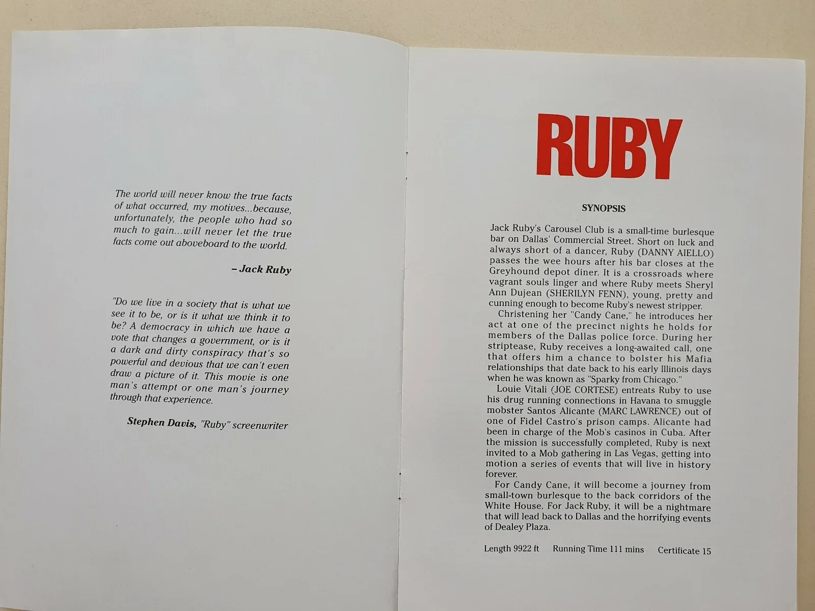 RUBY - 2 VINTAGE ORIGINAL UK PRESS SYNOPSIS BOOKLETS - SHERILYN FENN, image 2