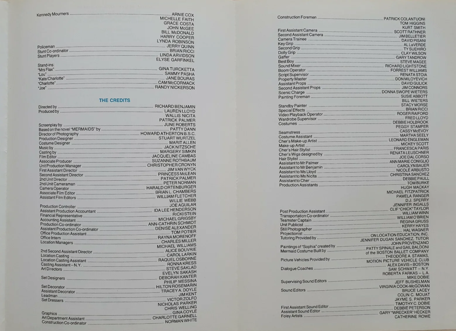 MERMAIDS - VINTAGE ORIGINAL SYNOPSIS BOOKLET - CHER, WINONA RYDER, BOB HOSKINS, изображение 3