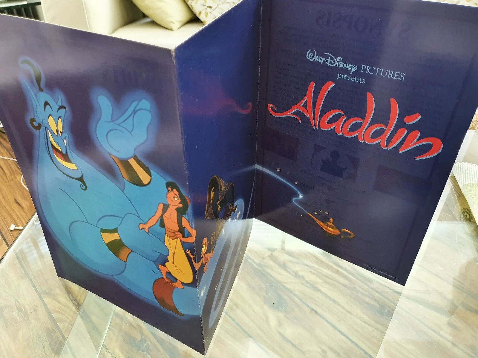 ALADDIN - HIGH QUALITY ORIGINAL FOLDOUT SYNOPSIS CARD - WALT DISNEY ANIMATION, изображение 2