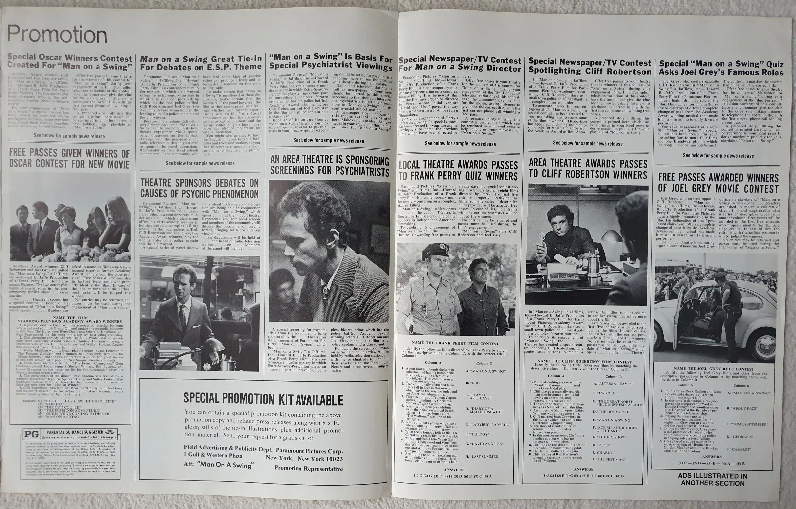 MAN ON A SWING - 1974 US PRESSBOOK - CLIFF ROBERTSON, JOEL GREY * UNFOLDED *, image 3