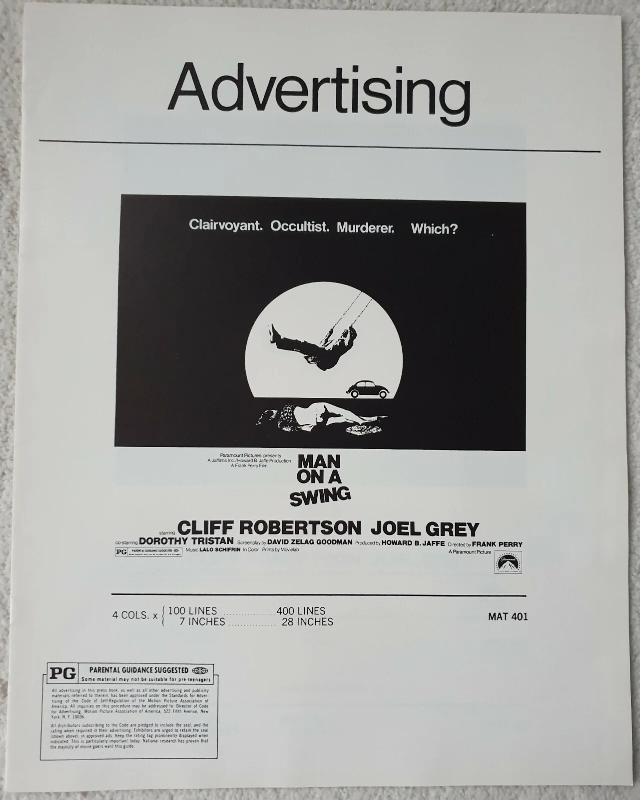MAN ON A SWING - 1974 US PRESSBOOK - CLIFF ROBERTSON, JOEL GREY * UNFOLDED *, image 5