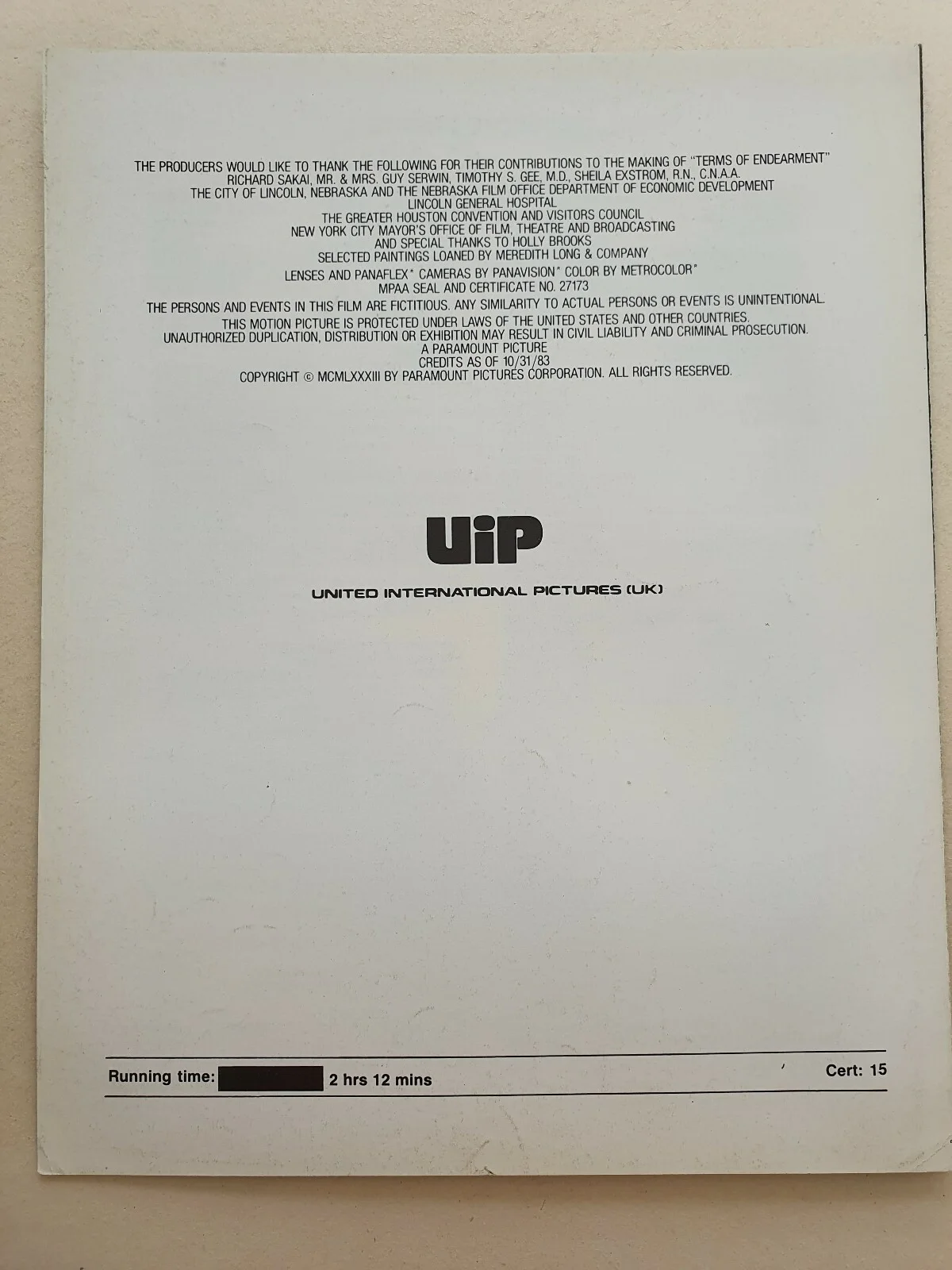 TERMS OF ENDEARMENT 2 VINTAGE ORIGINAL PRESS SYNOPSIS BOOKLETS MACLAINE, WINGER, image 3