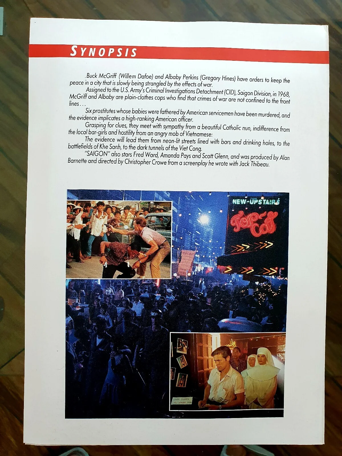 SAIGON - ORIGINAL HIGH QUALITY SYNOPSIS BOOKLET CARD - WILLEM DAFOE, FRED WARD, image 2