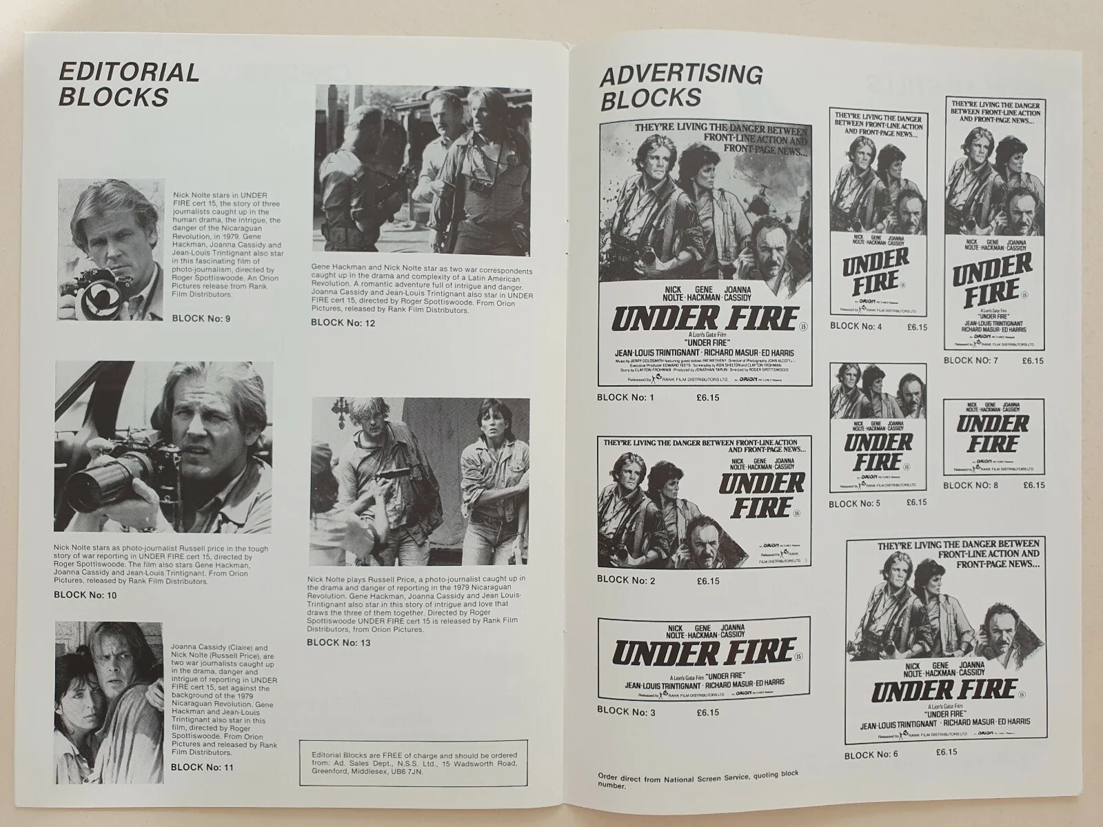 UNDER FIRE - VINTAGE ORIGINAL UK PRESSBOOK - NICK NOLTE, GENE HACKMAN, image 2
