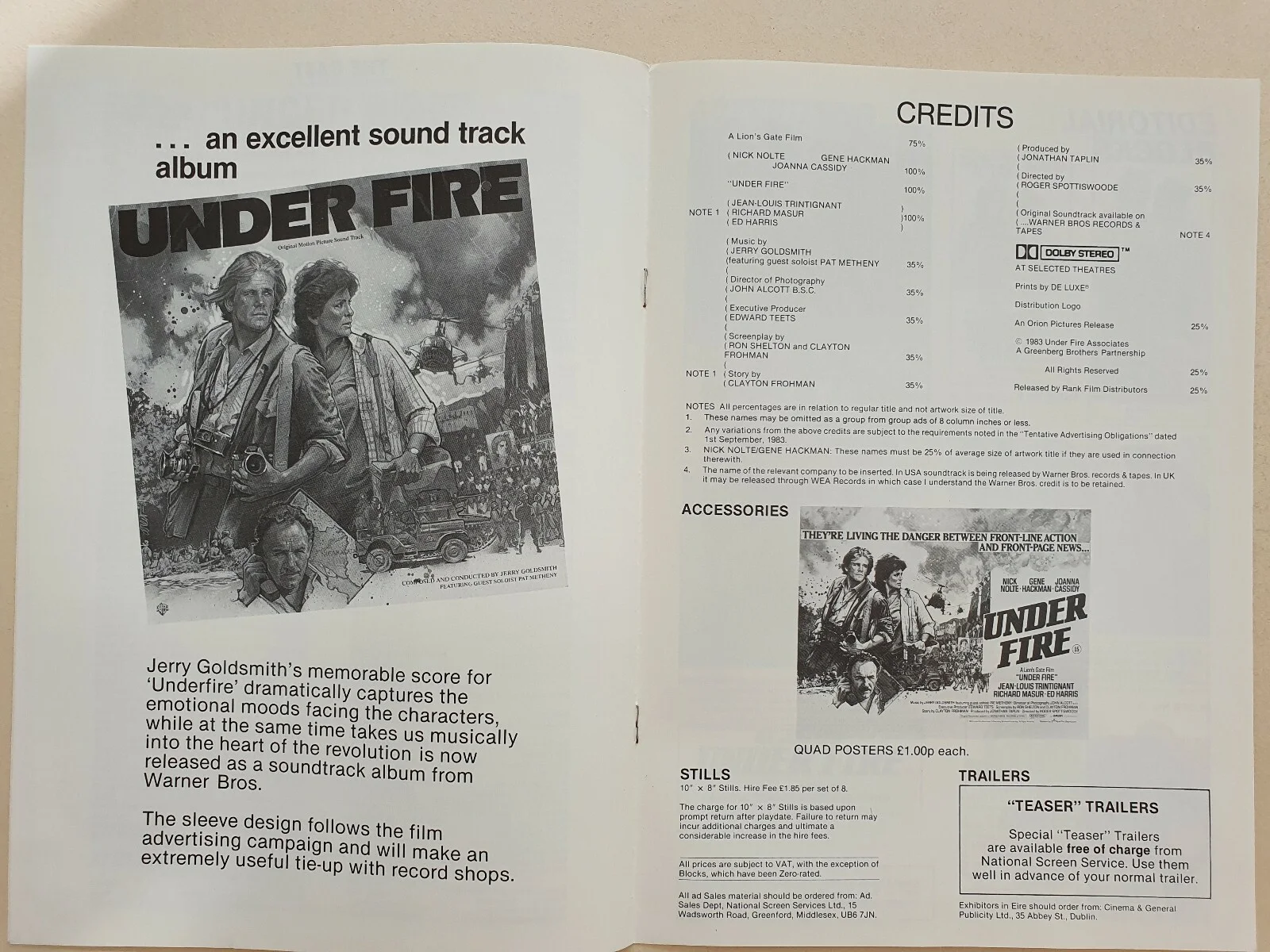 UNDER FIRE - VINTAGE ORIGINAL UK PRESSBOOK - NICK NOLTE, GENE HACKMAN, image 3