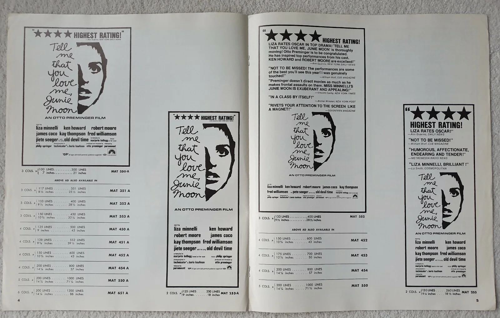 TELL ME YOU LOVE ME JUNIE MOON - 1970 US PRESSBOOK - LIZA MINNELLI * UNFOLDED *, изображение 3