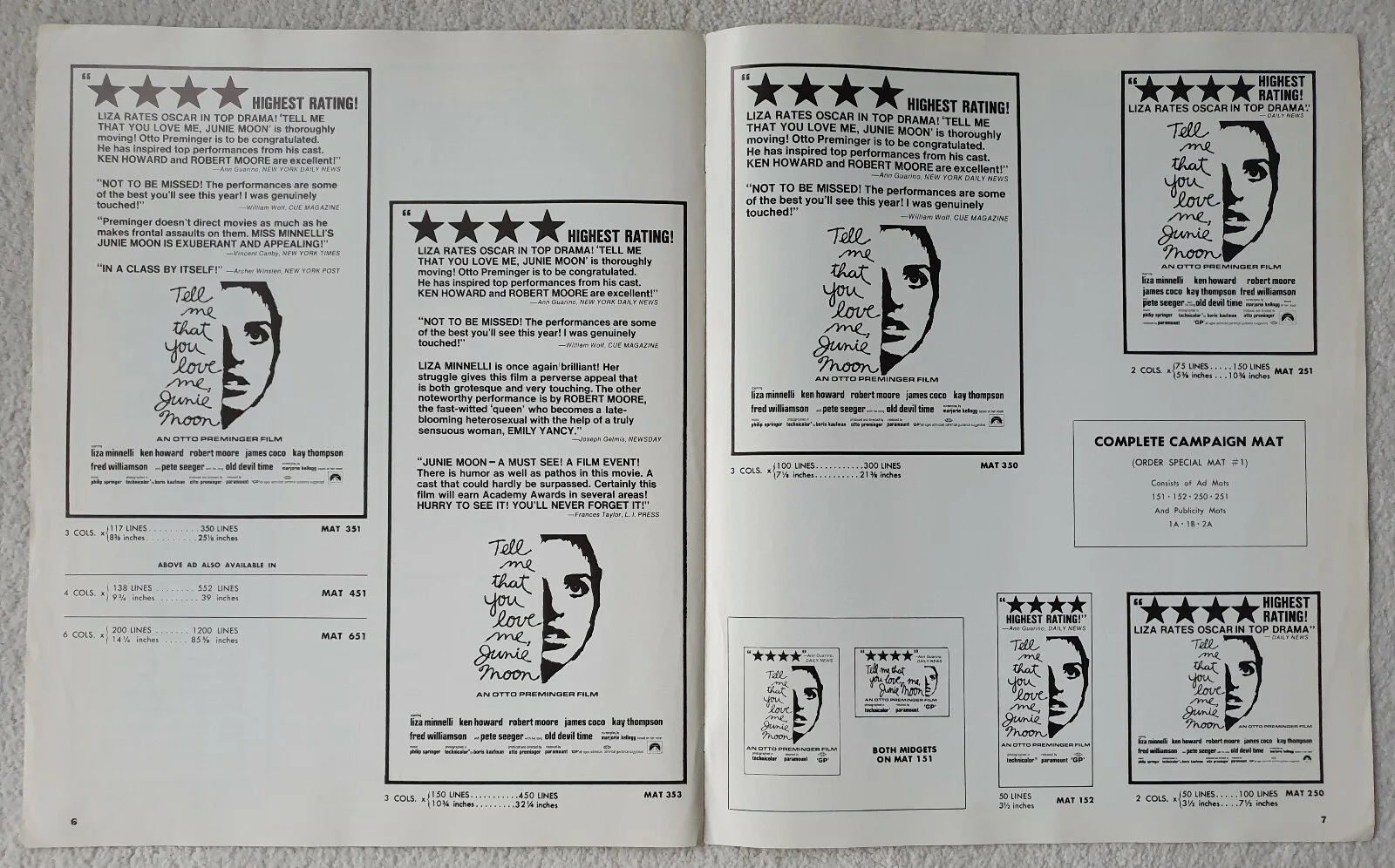 TELL ME YOU LOVE ME JUNIE MOON - 1970 US PRESSBOOK - LIZA MINNELLI * UNFOLDED *, изображение 4