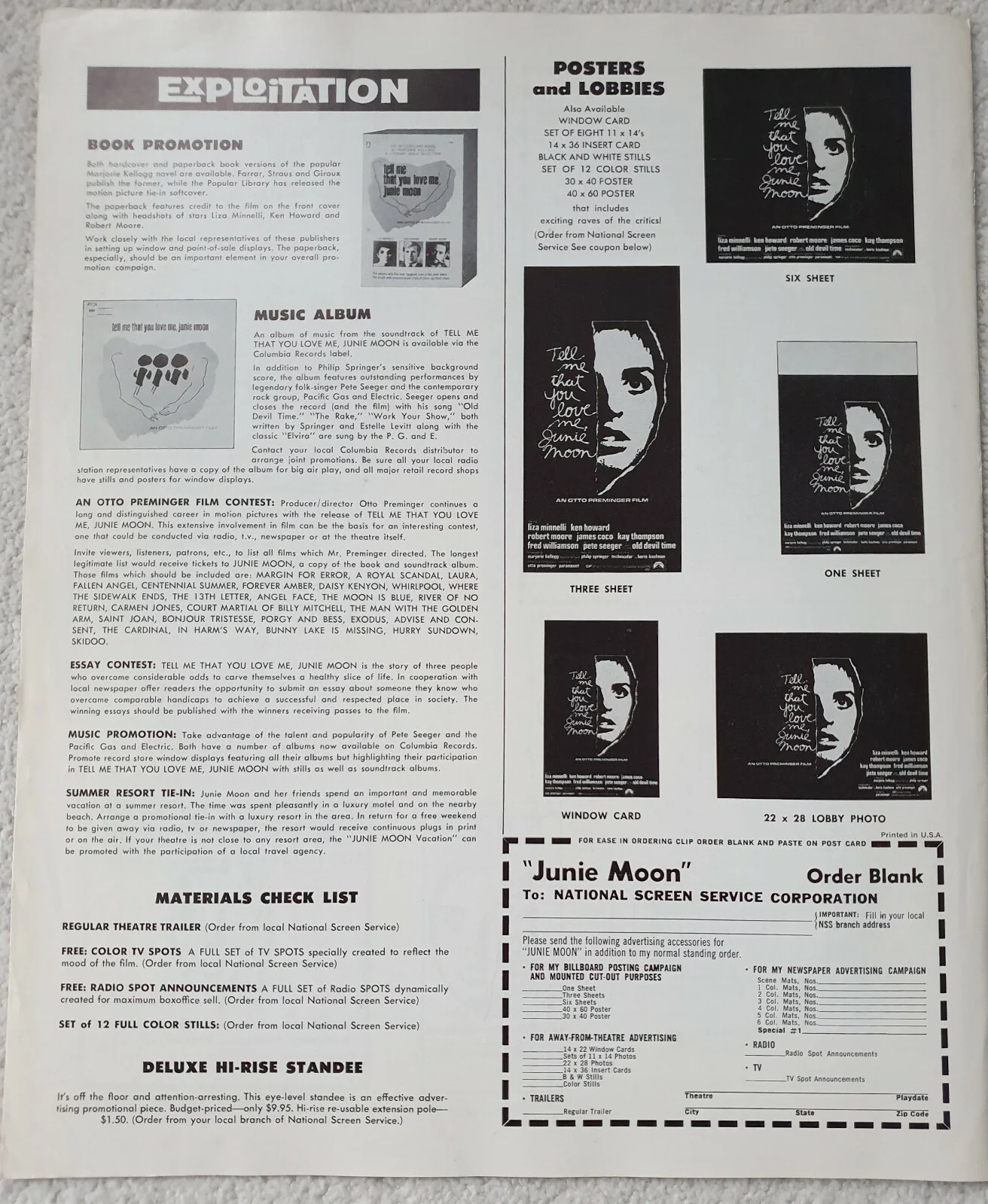 TELL ME YOU LOVE ME JUNIE MOON - 1970 US PRESSBOOK - LIZA MINNELLI * UNFOLDED *, изображение 5
