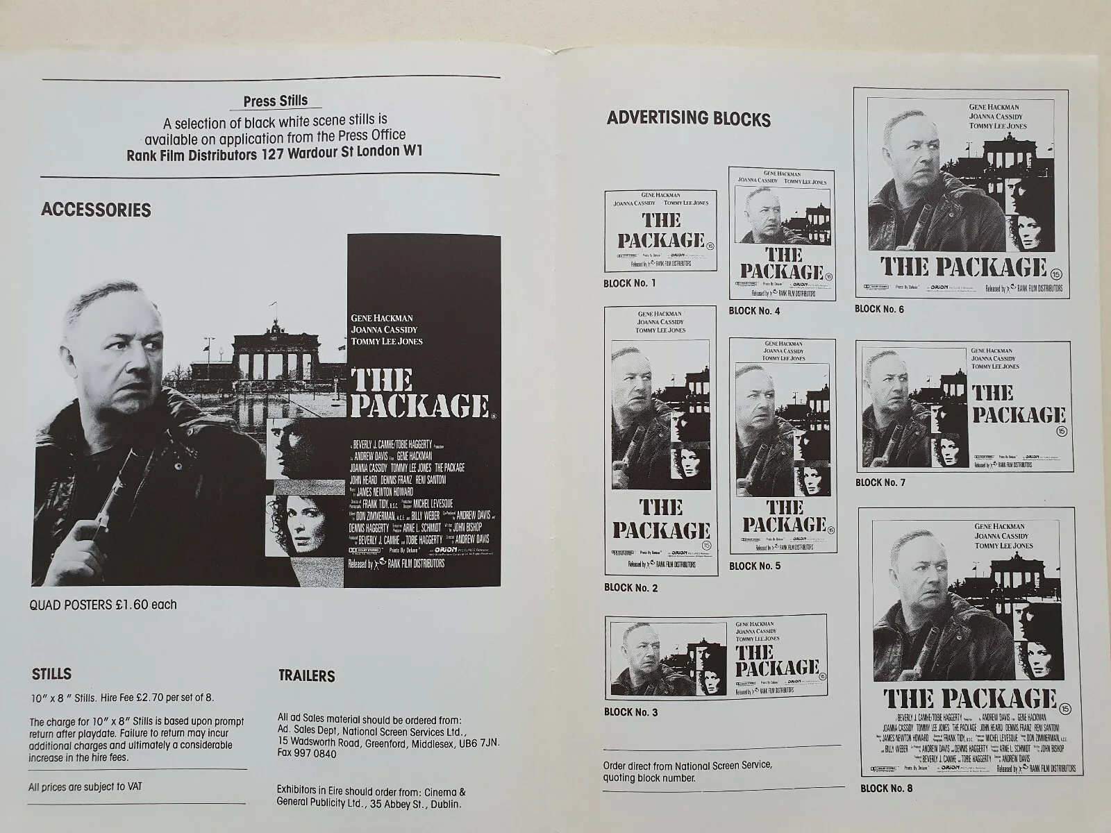 THE PACKAGE - VINTAGE UK PRESSBOOK & SYNOPSIS SHEET - HACKMAN, TOMMY LEE JONES, image 2