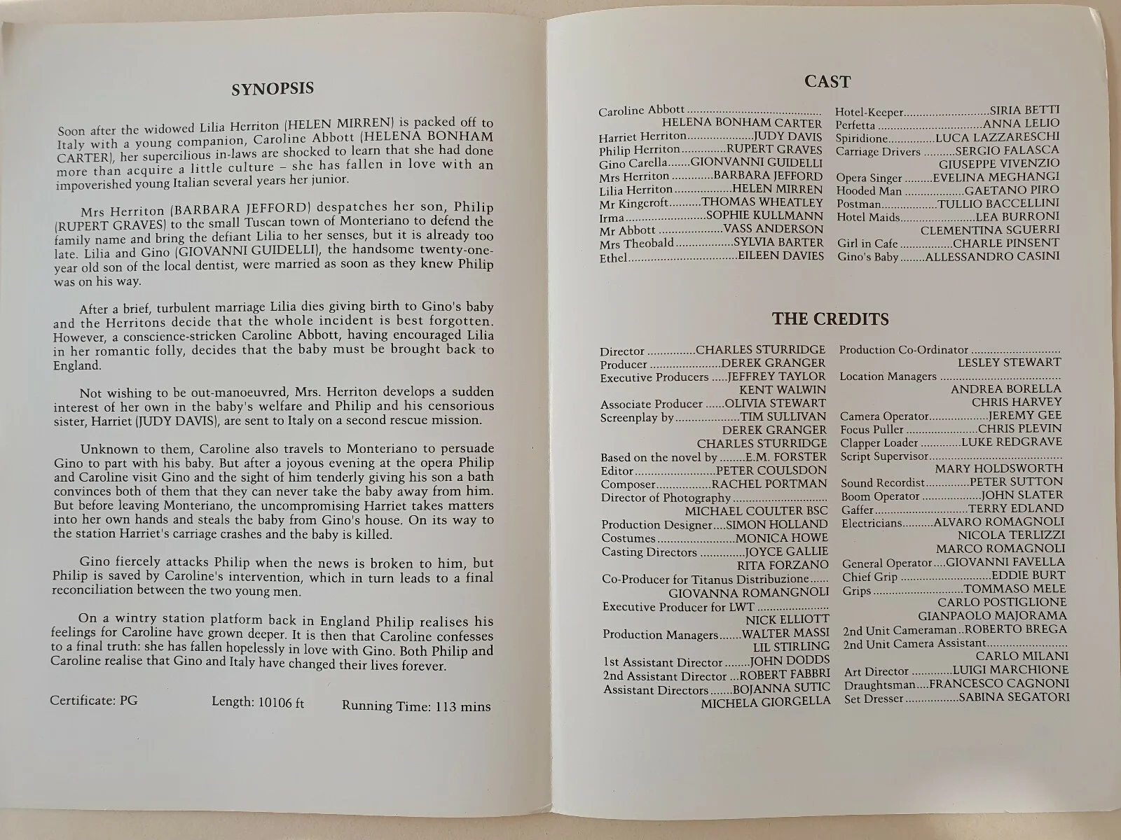 WHERE ANGELS FEAR TO TREAD - VINTAGE SYNOPSIS BOOKLET - HELENA BONHAM CARTER, изображение 2