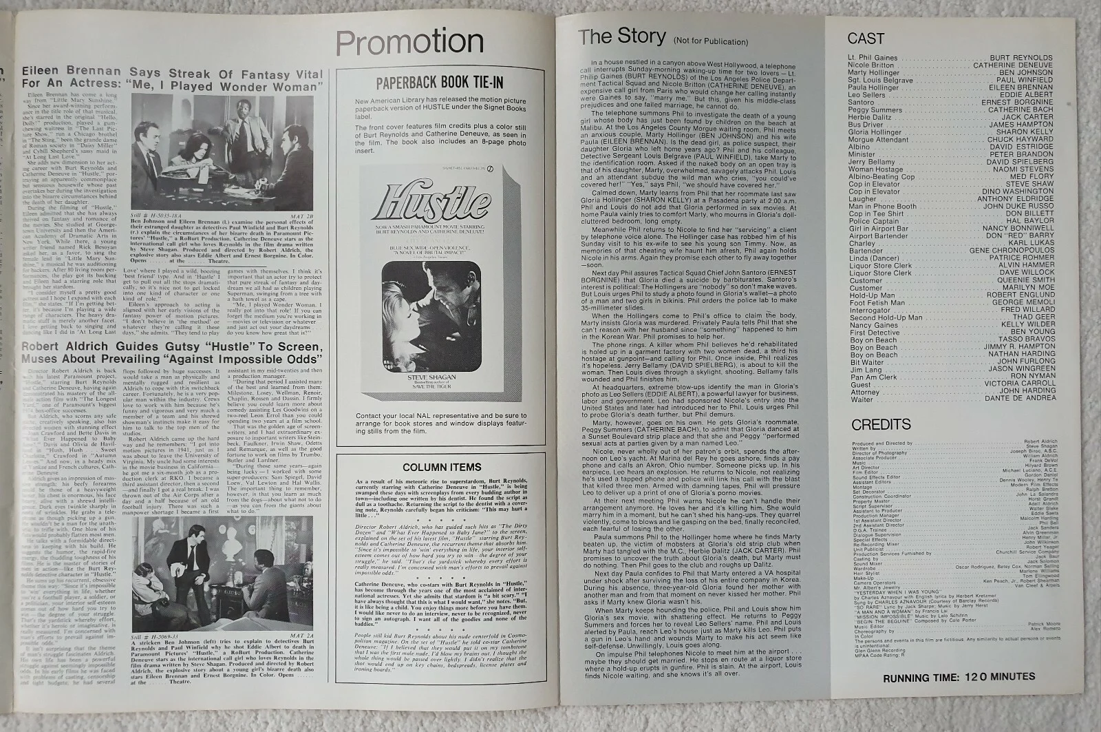 HUSTLE - 1975 US PRESSBOOK & AD SUPPLEMENT - BURT REYNOLDS, DENEUVE * UNFOLDED *, изображение 5