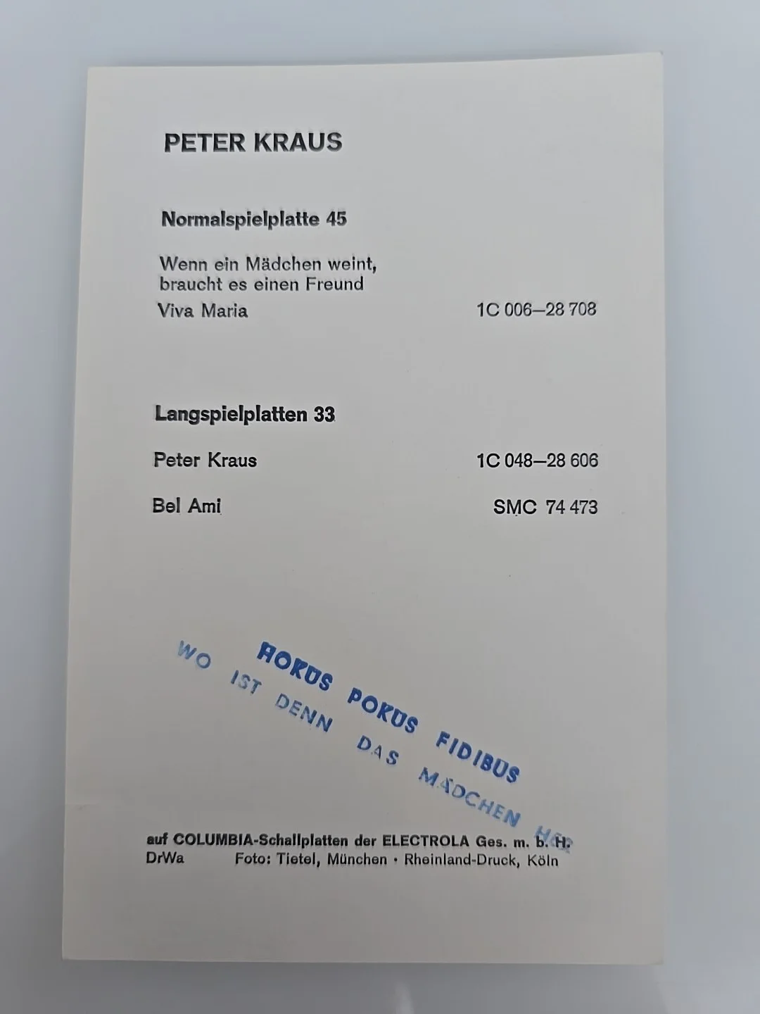 PETER KRAUS Autograph Autographed Signed Original Emi, image 2