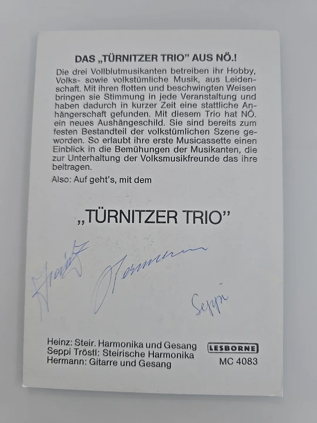 TÜRNITZER TRIO Autograph Signed Autograph Original Autograph Card, image 2