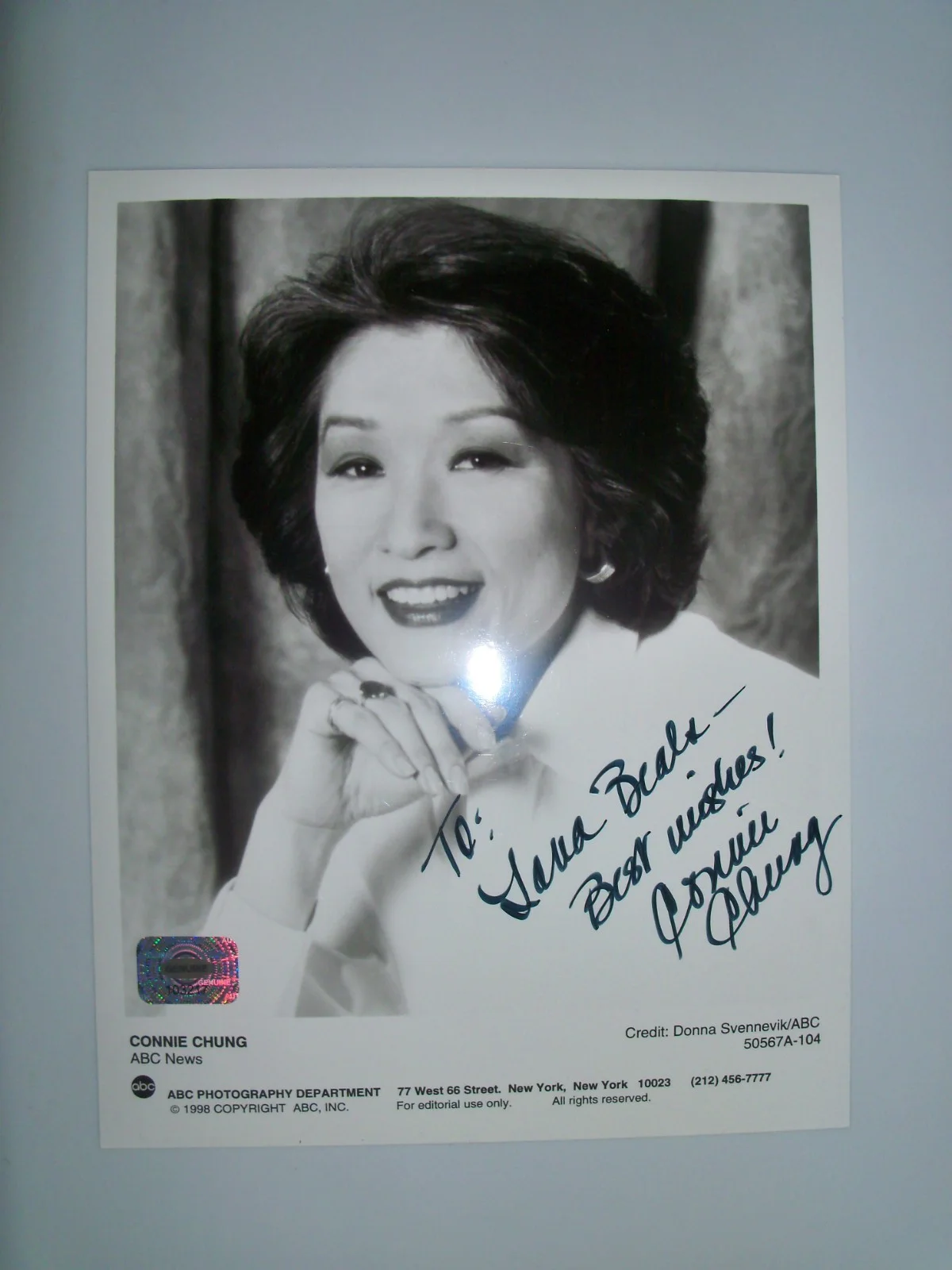 CONNIE CHUNG — CONNIE CHUNG Signed Autographed 7X9 B/W Photo (ABC News) W/ Hologram/Serial #, изображение 2