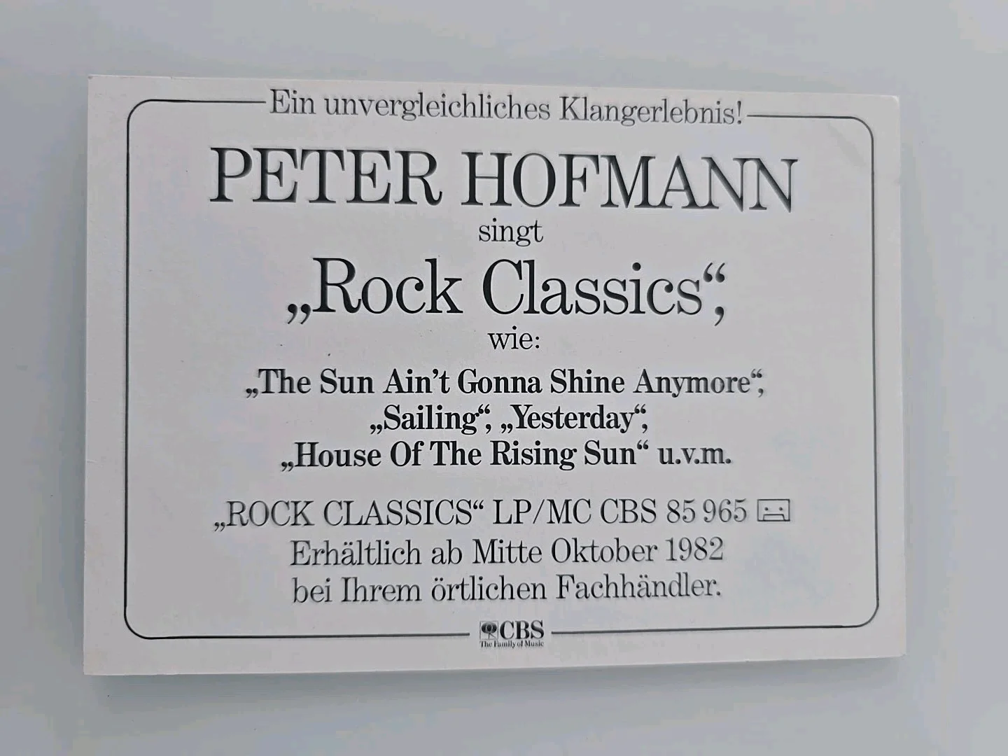 PETER HOFMANN Autograph Signed Autograph Original Autograph Card, image 2