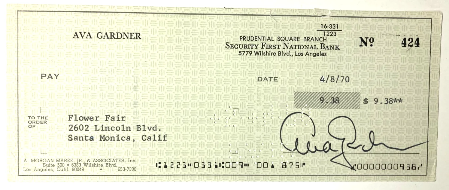 Ava Gardner — AVA GARDNER Signed Personal Check Autograph PSA #AD64390, image 4