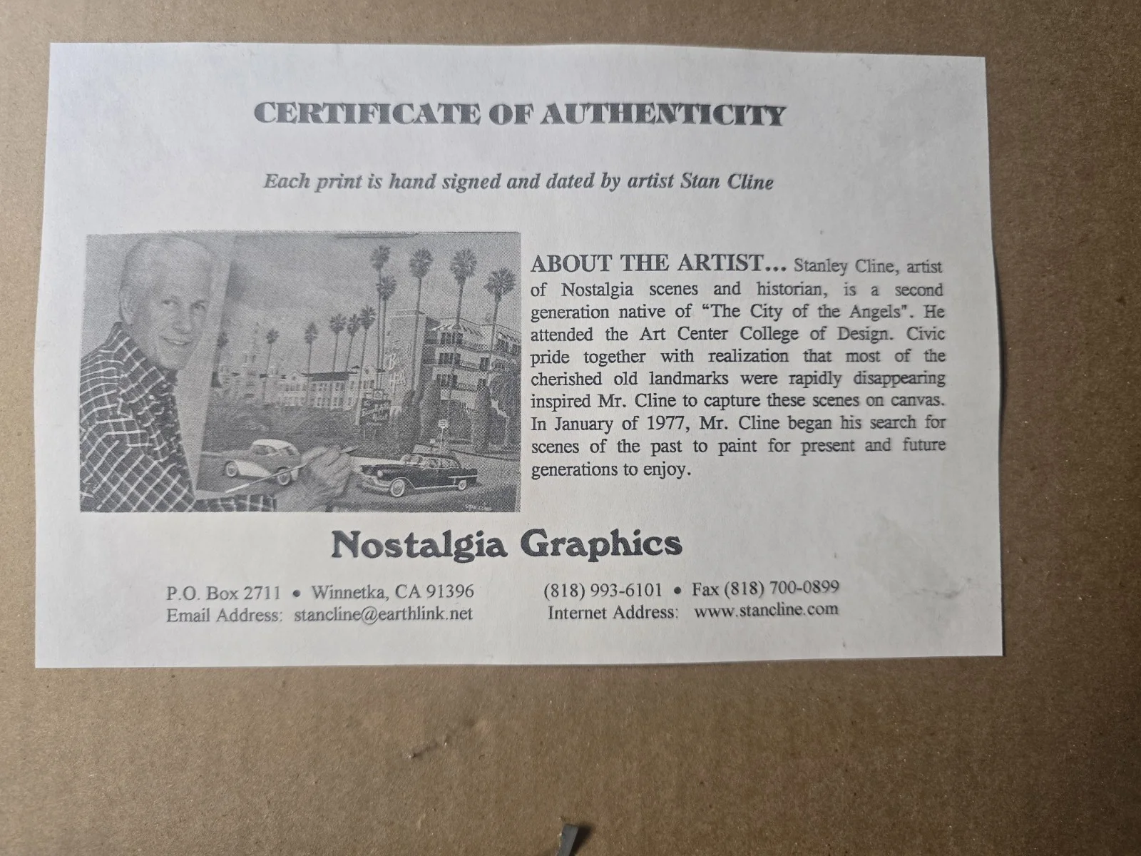 Stan Cline Autographed Pan Pacific Auditorium, image 2