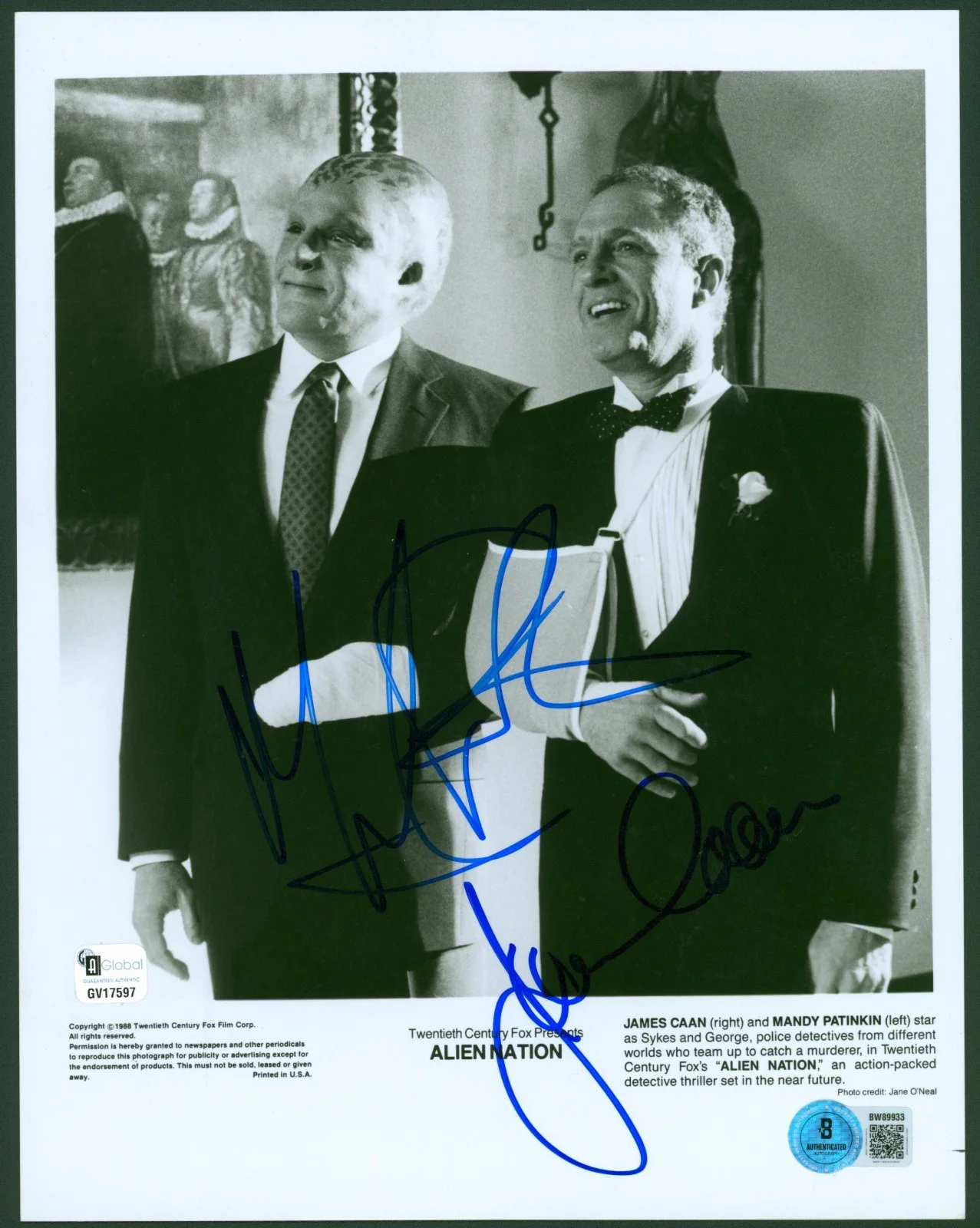 James Caan — JAMES CAAN MANDY PATINKIN Dual Signed 8x10 ALIEN NATION 1988 Movie Photo GA BAS