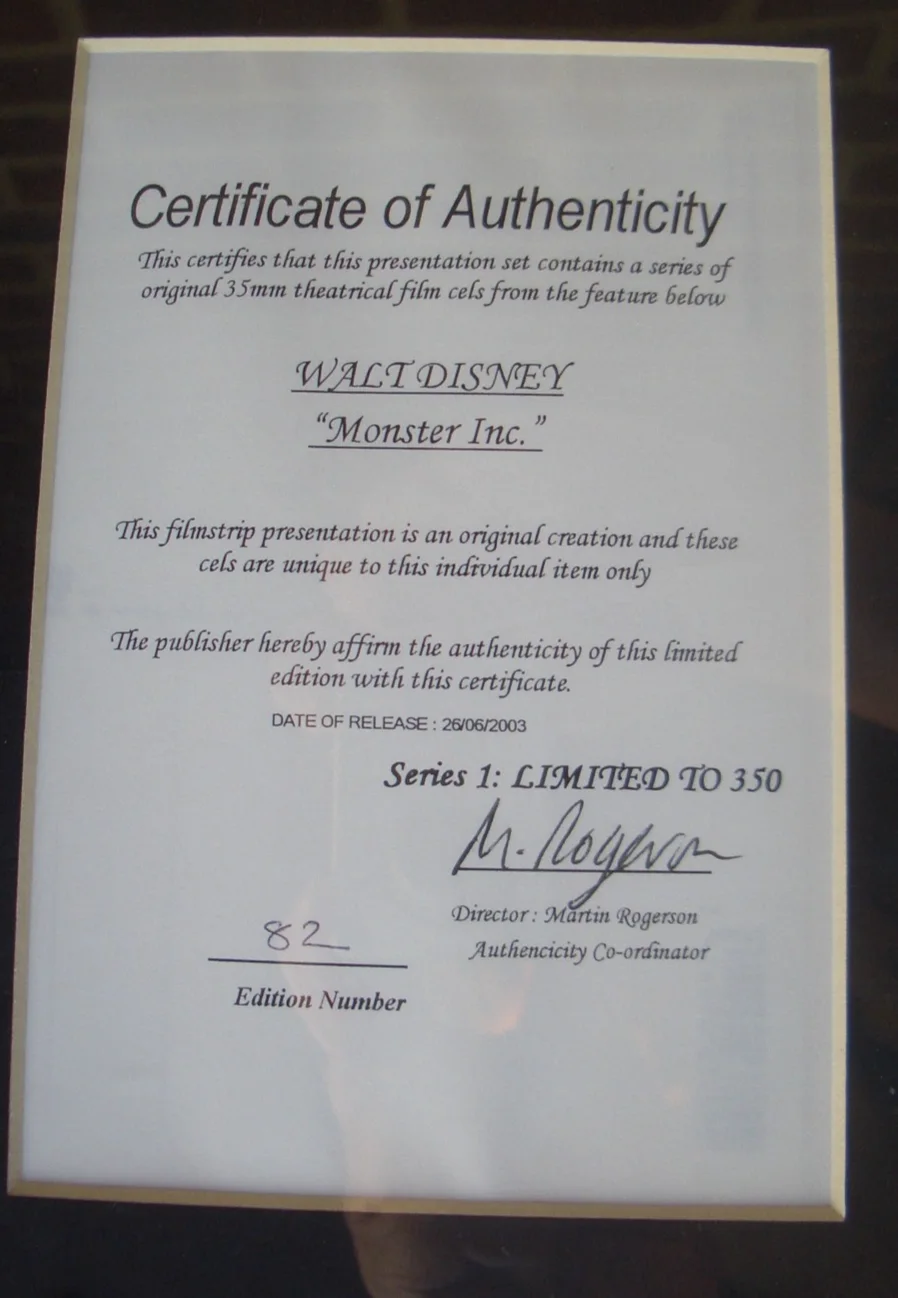Monsters Inc (2003) Original 35mm Film Cells set in Quality Wood Frame + COA, изображение 3