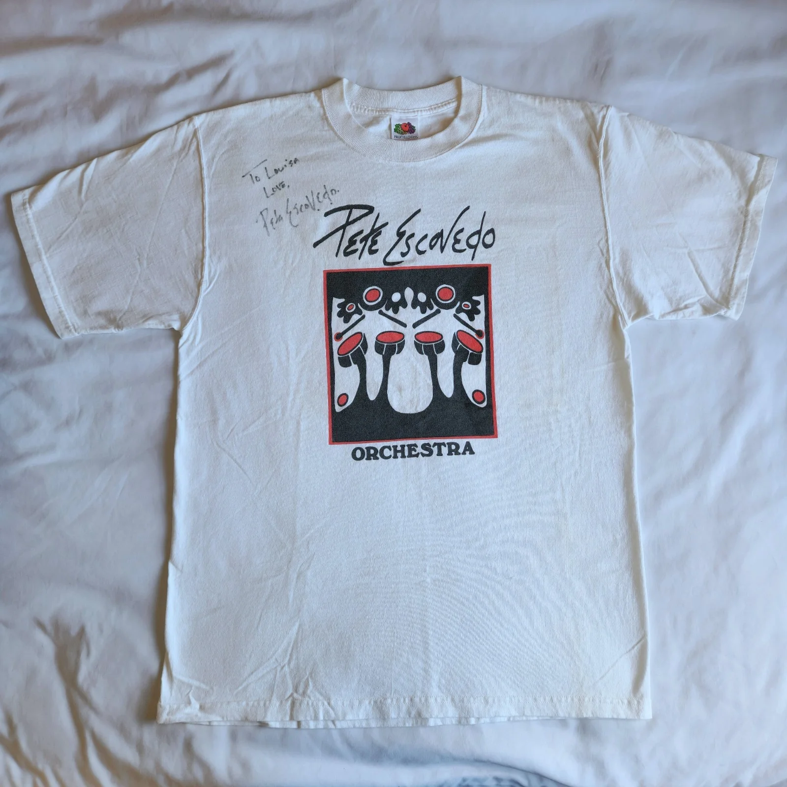 Pete Escovedo — Pete Escovedo Orchestra Jazz Musician Signed Autographed White L Graphic T-Shirt, изображение 2