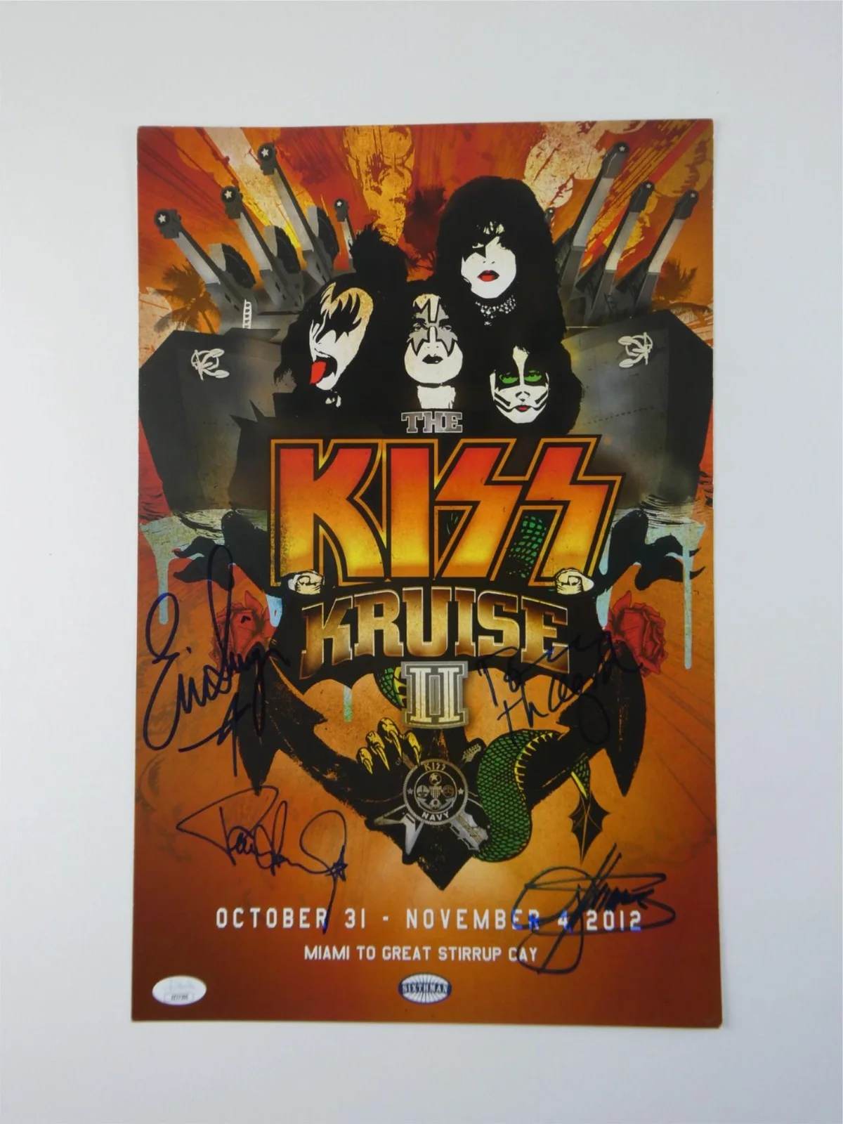 KISS Kruise II Signed 11x17 Poster Gene Simmons Paul Stanley +2 JSA COA LOA, изображение 2