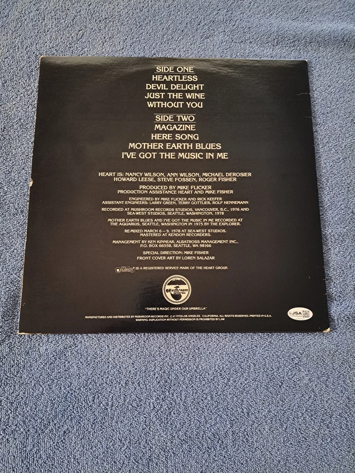 STEVE FOSSEN & MICHAEL DEROSIER FROM HEART SIGNED "MAGAZINE" VINYL JSA COA, image 2