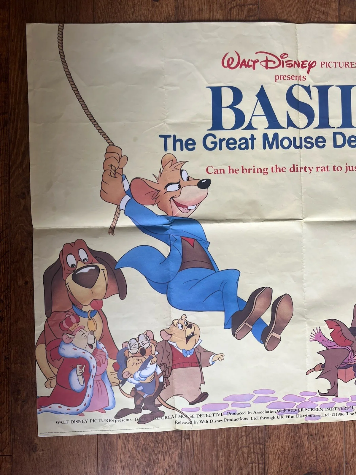 1986 ORIGINAL BASIL THE GREAT MOUSE DETECTIVE 30” x 40” QUAD FILM POSTER: DISNEY, изображение 2