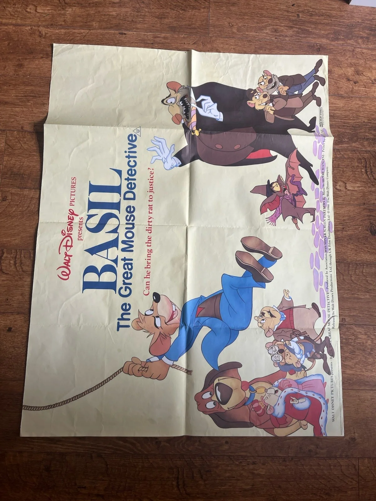 1986 ORIGINAL BASIL THE GREAT MOUSE DETECTIVE 30” x 40” QUAD FILM POSTER: DISNEY, изображение 4
