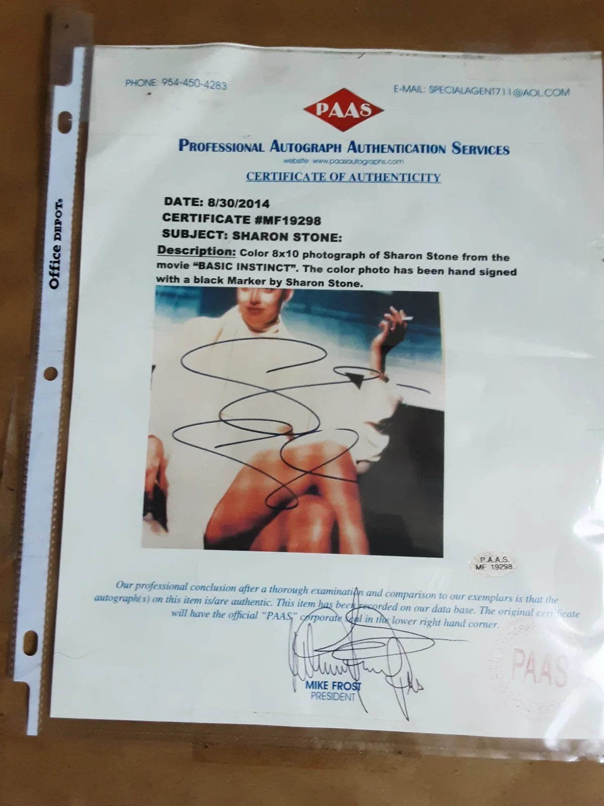 Sharon Stone — Sharon Stone autographed signed framed with Basic Instinct 8x10 movie photo PAAS, изображение 5