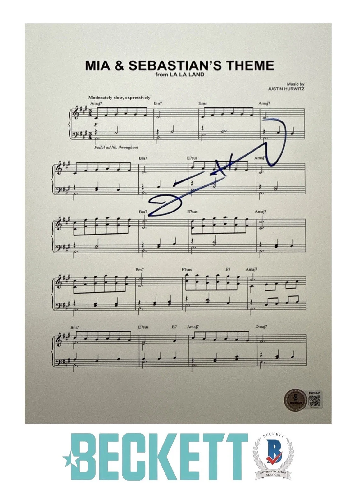 Justin Hurwitz — Justin Hurwitz Signed 8.5x11 LA LA Land Mia & Sebastian’s Theme Music Sheet BAS