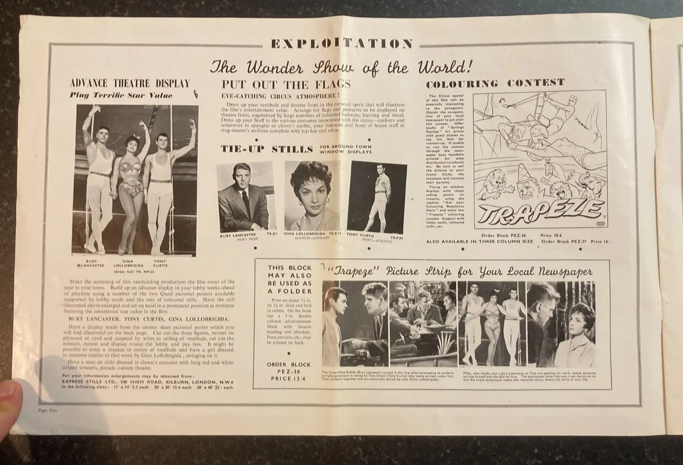 TRAPEZE 1956 Original Movie Large UK Campaign Press Book - Gina Lollobrigida, изображение 2