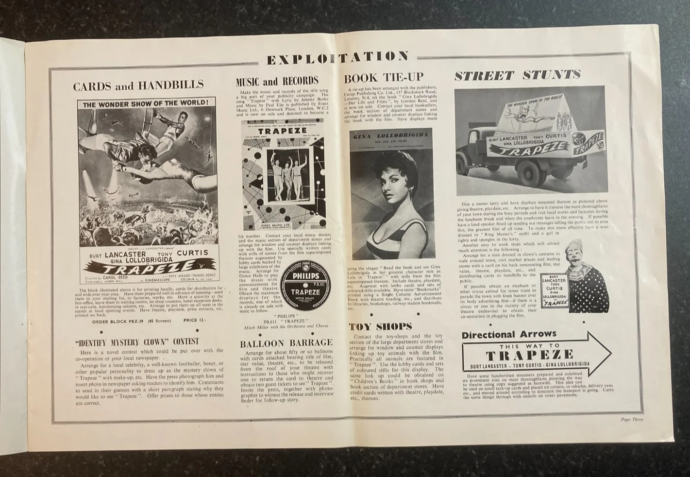 TRAPEZE 1956 Original Movie Large UK Campaign Press Book - Gina Lollobrigida, изображение 3