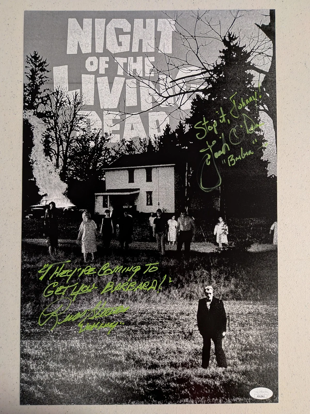 Night of the Living Dead 2X Cast — JUDITH O'DEA RUSS STREINER 2x Signed 11x17 Poster NOLD Inscription Auto JSA COA
