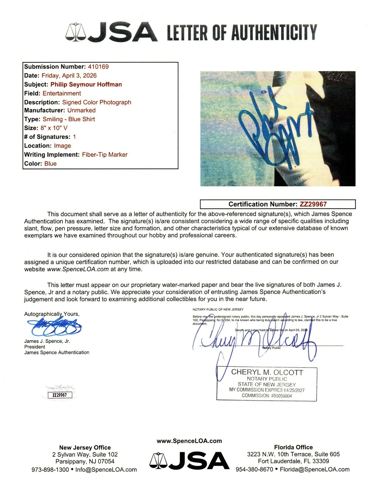 Philip Seymour Hoffman — Philip Seymour Hoffman SIGNED 8x10 inch Photo Love Lisa Died 2014 * CGC JSA LOA, изображение 2