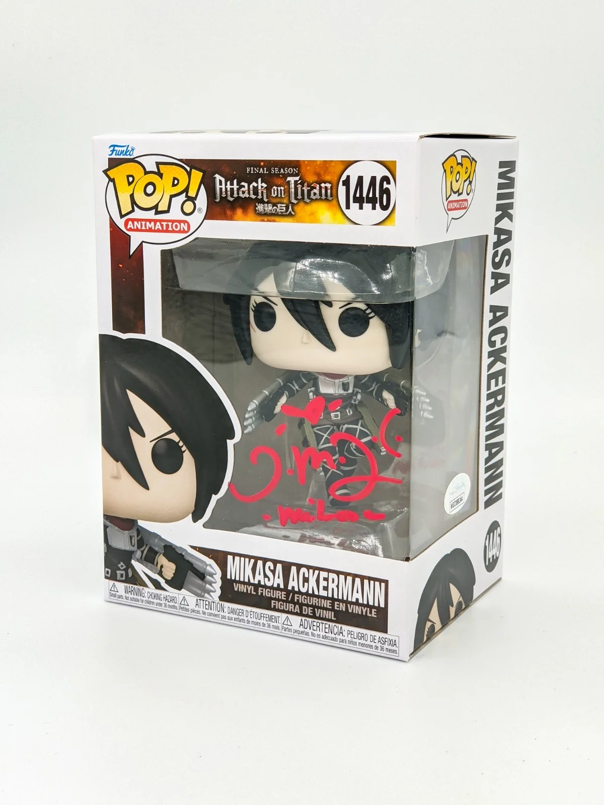 Trina Nishimura — Trina Nishimura Attack on Titan Mikasa #1446 Signed Funko Pop JSA Certified Auto