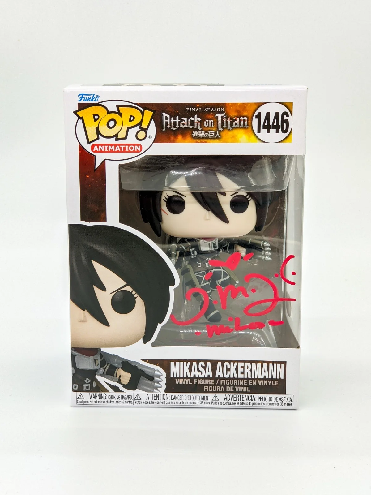 Trina Nishimura — Trina Nishimura Attack on Titan Mikasa #1446 Signed Funko Pop JSA Certified Auto, изображение 2
