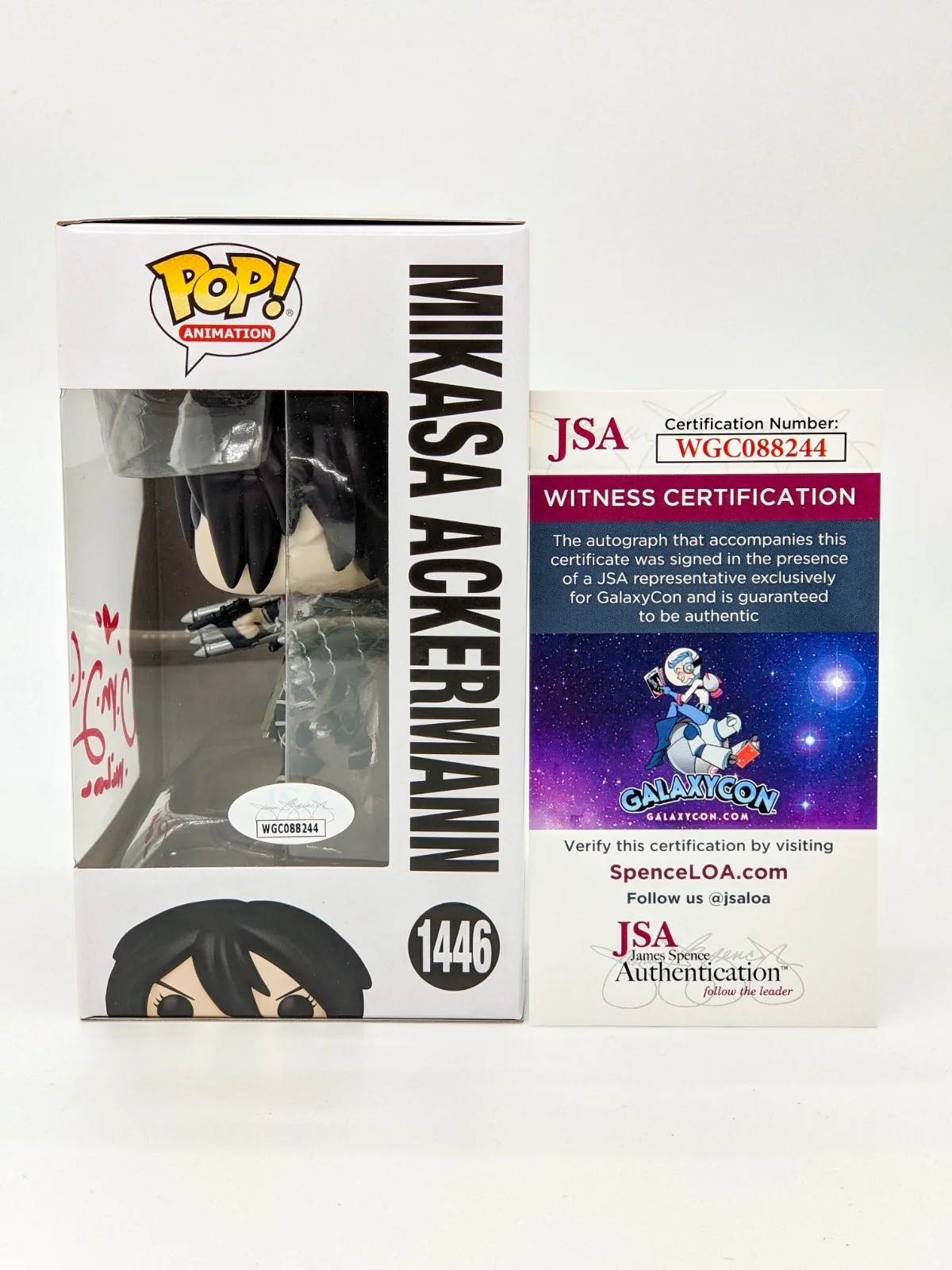 Trina Nishimura — Trina Nishimura Attack on Titan Mikasa #1446 Signed Funko Pop JSA Certified Auto, изображение 3