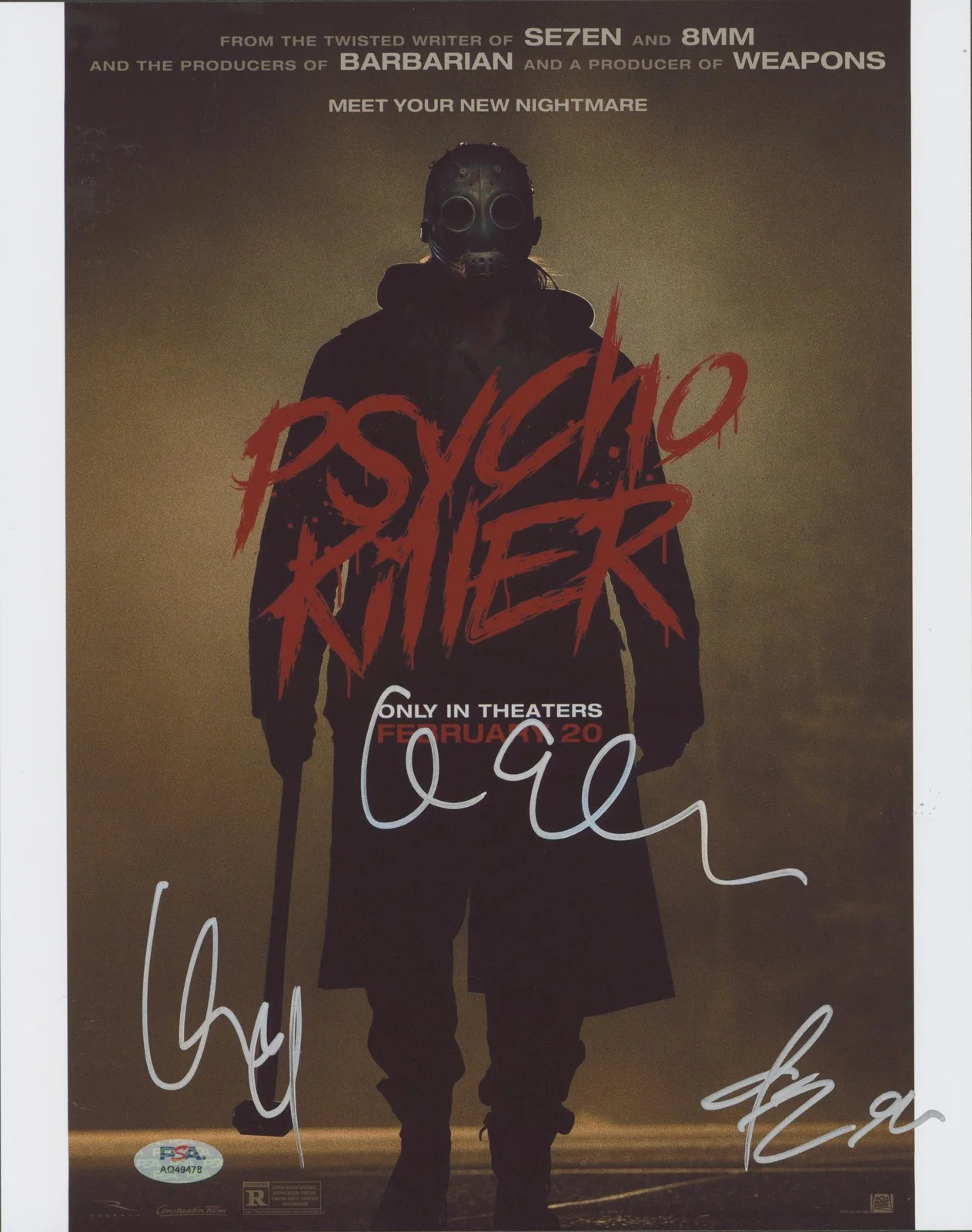 James Preston Rogers, Georgina Campbell, Andrew Kevin Walker — (3) Rogers, Campbell, Walker Psycho Killer Signed 11x14 Photo PSA/DNA #AQ49478