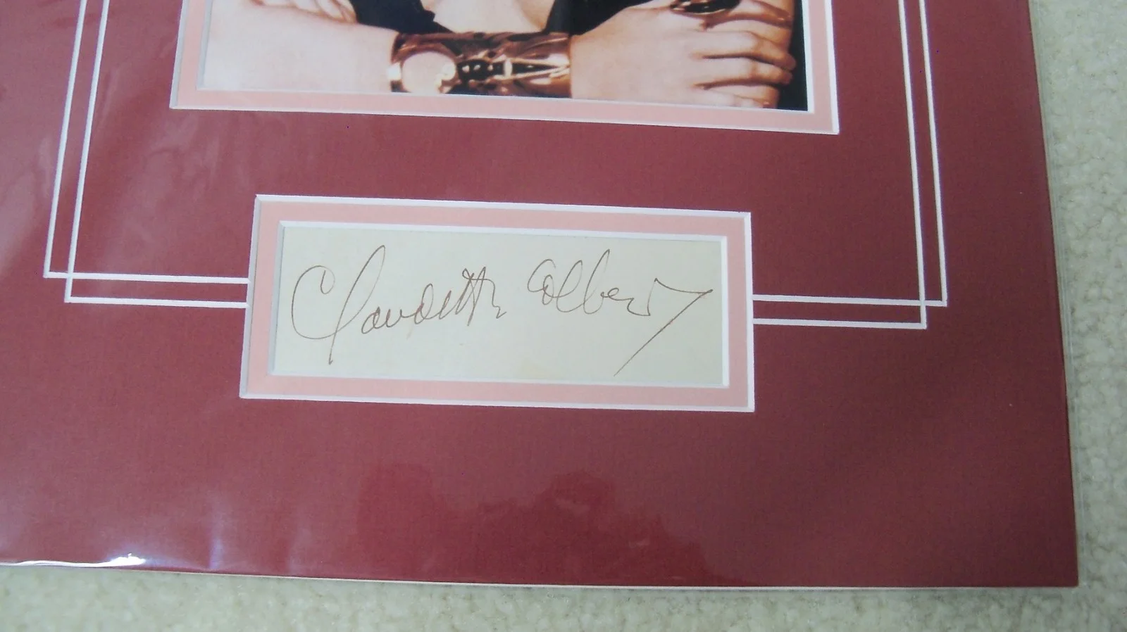 Claudette Colbert — Claudette Colbert signed card with photo COA matted ready to frame Cleopatra, image 2