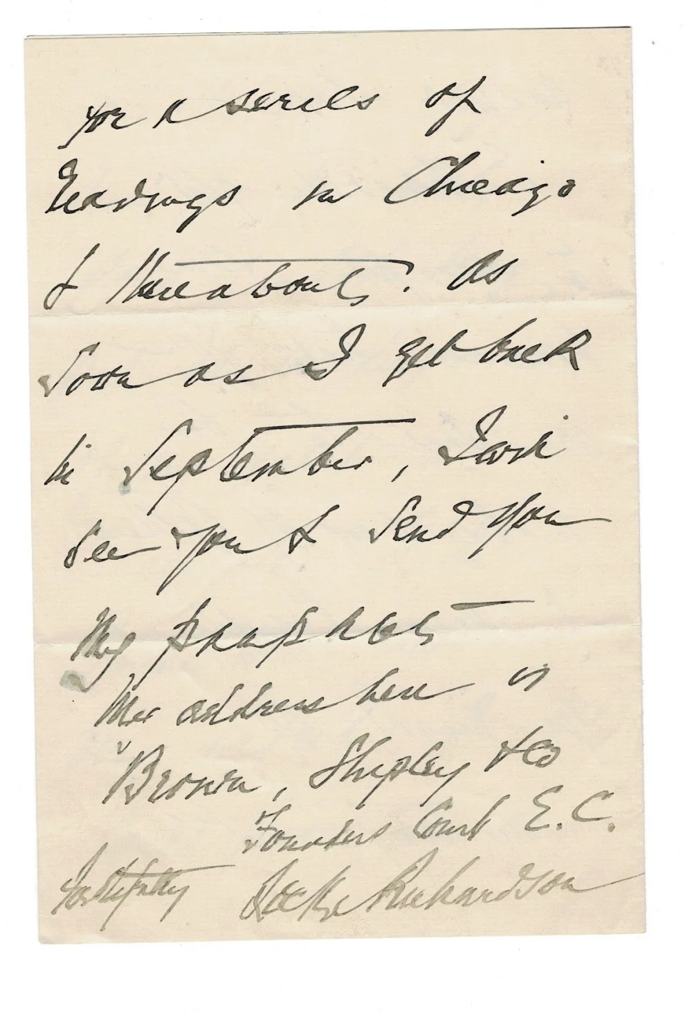 Locke Richardson — 1896 AUTOGRAPH LETTER by American Elocutionist LOCKE RICHARDSON to Major POND, image 3