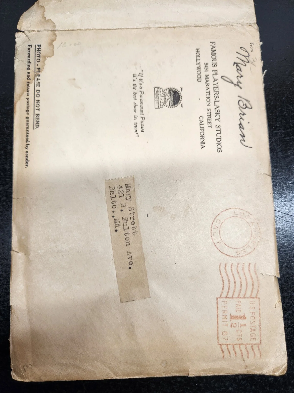 Mary Brian — Mary Brian Hand Signed Photo with Original Envelope - 1930s Actress - Paramount, image 3