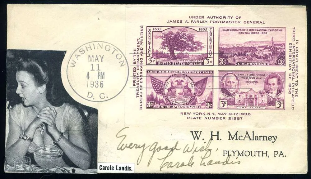 Carole Landis — Carole Landis PSA DNA Coa Signed 1936 FDC Cache Rare Autograph